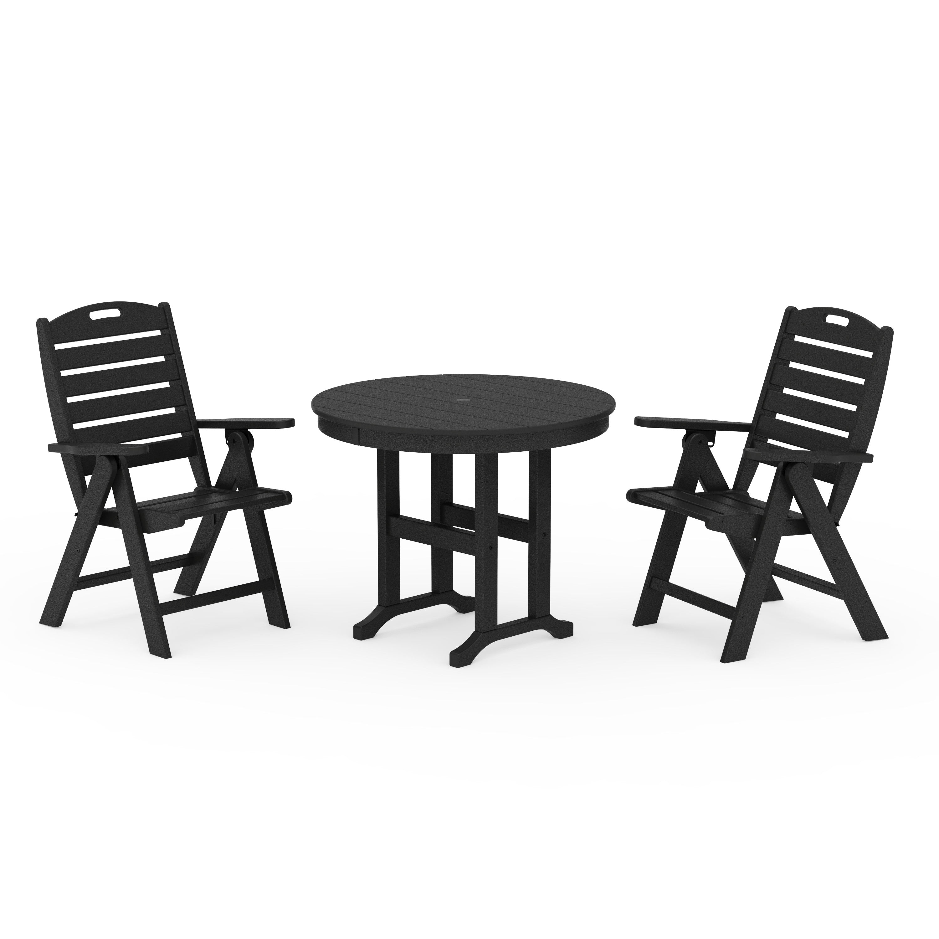 Nautical Folding Highback Chair 3-Piece Round Dining Set