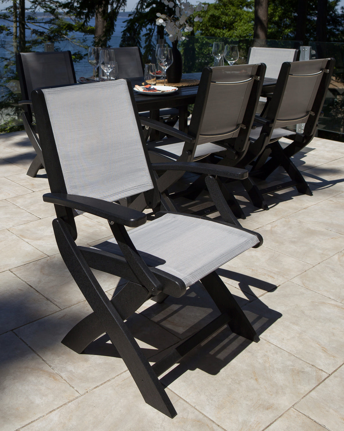 Coastal Folding Arm Chair 7-Piece Dining Set