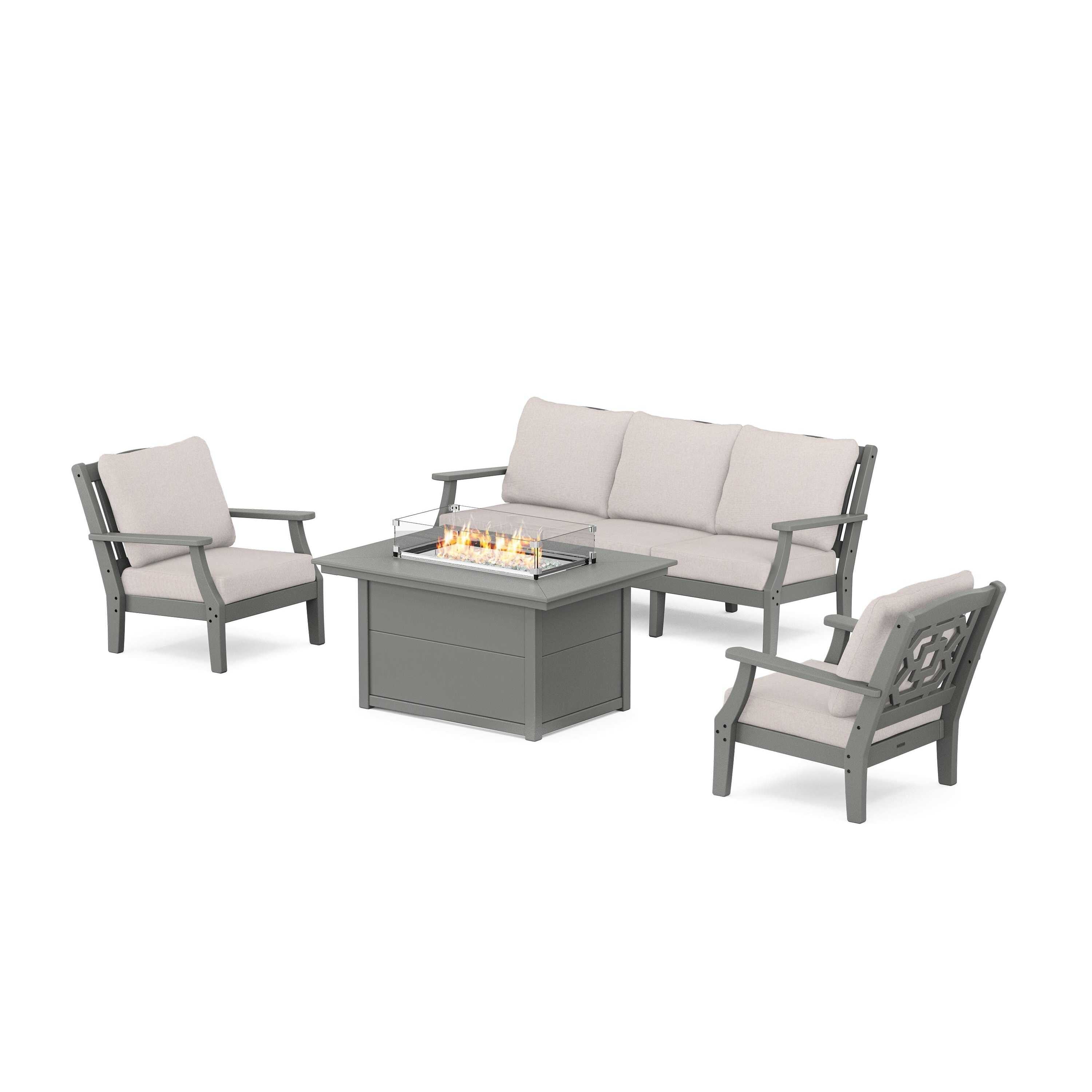 Chinoiserie Deep Seating Fire Pit Table Set