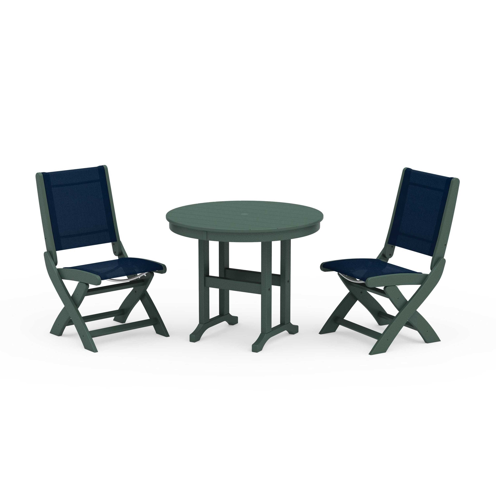 Coastal Folding Side Chair 3-Piece Round Dining Set