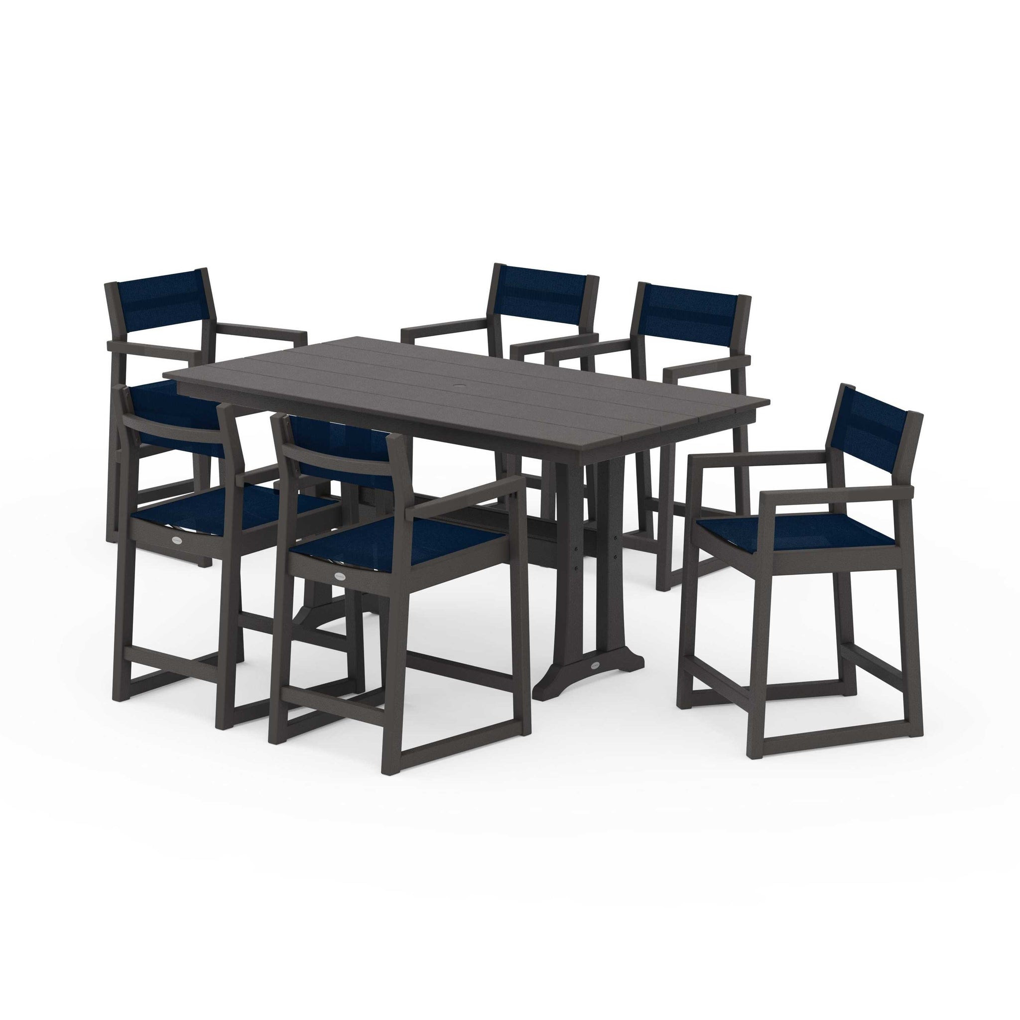 EDGE Sling Arm Chair 7-Piece Farmhouse Counter Set with Trestle Legs
