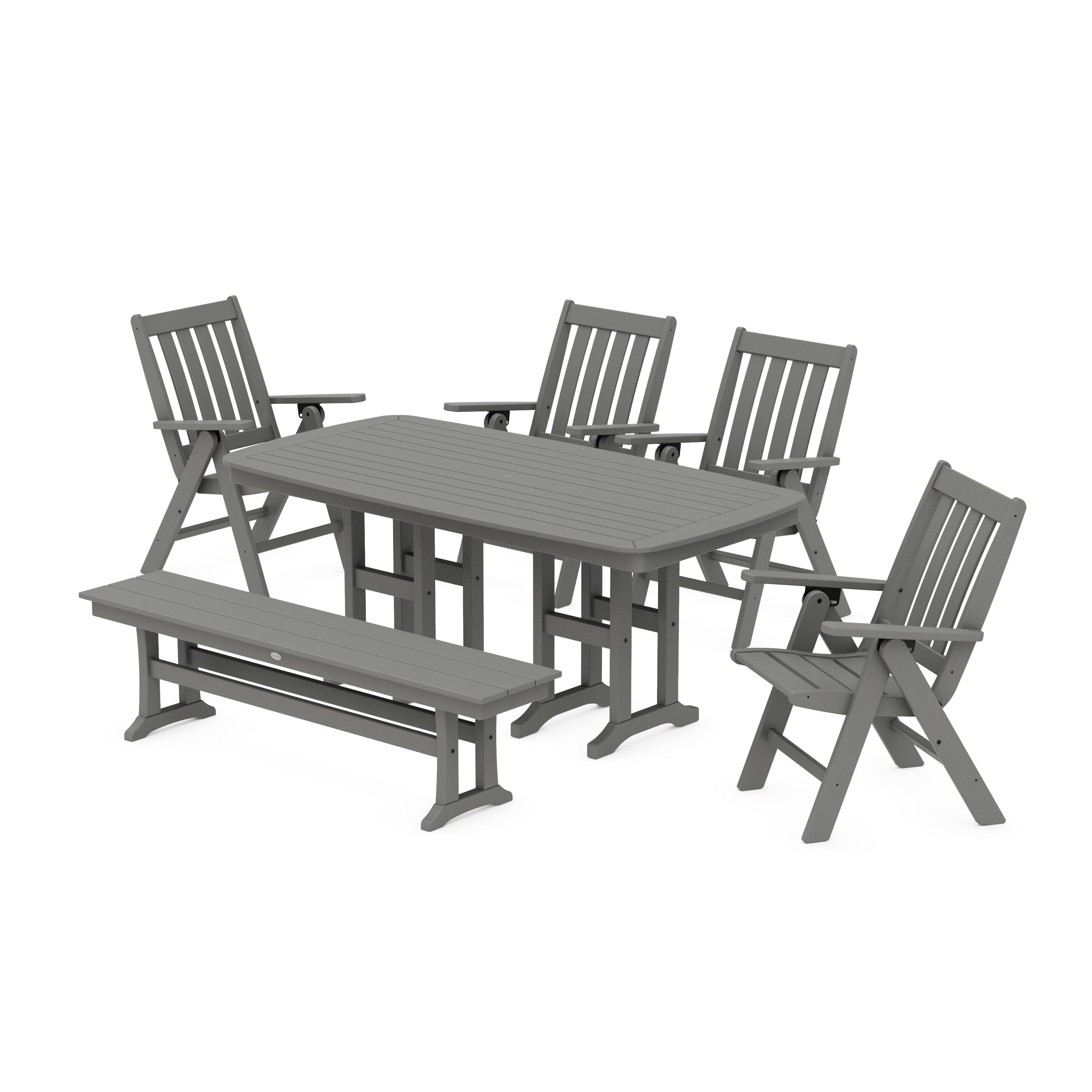 Vineyard Folding Chair 6-Piece Farmhouse Dining Set with Bench