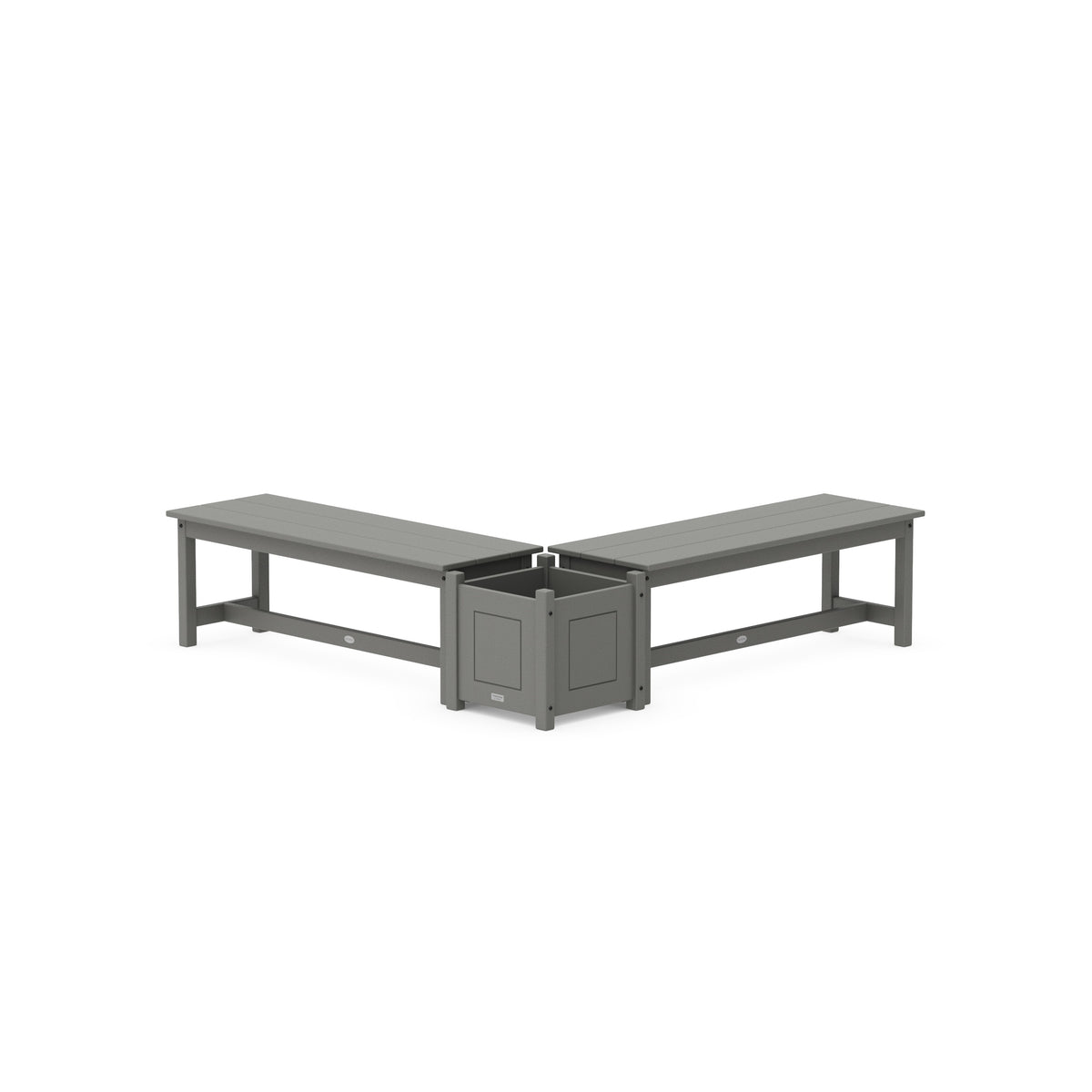 plastic planter bench POLYWOOD Country Living L- Shaped Planter Bench Set in Slate Grey - Outdoor Furniture
