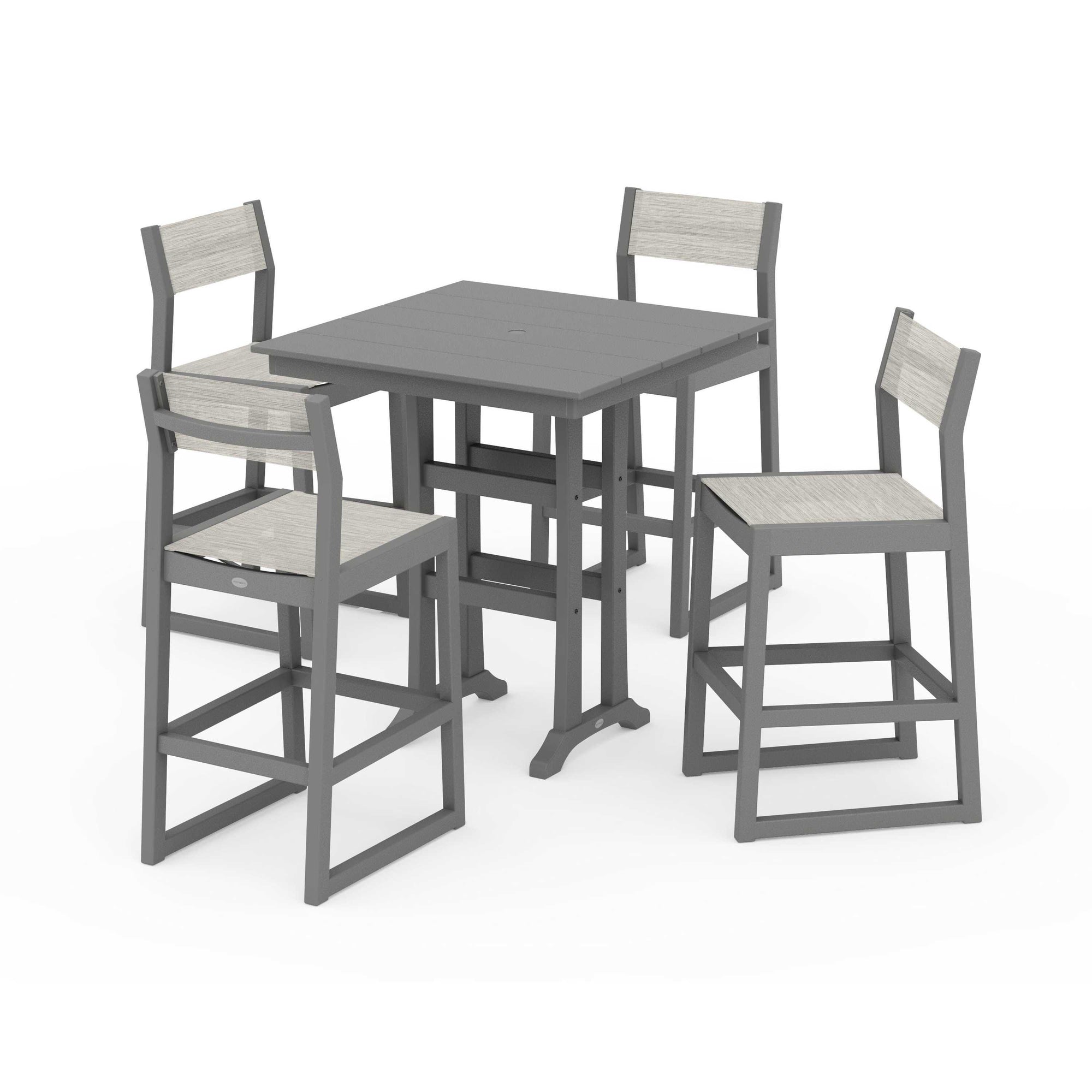 EDGE Sling Arm Chair 5-Piece Farmhouse Bar Set with Trestle Legs