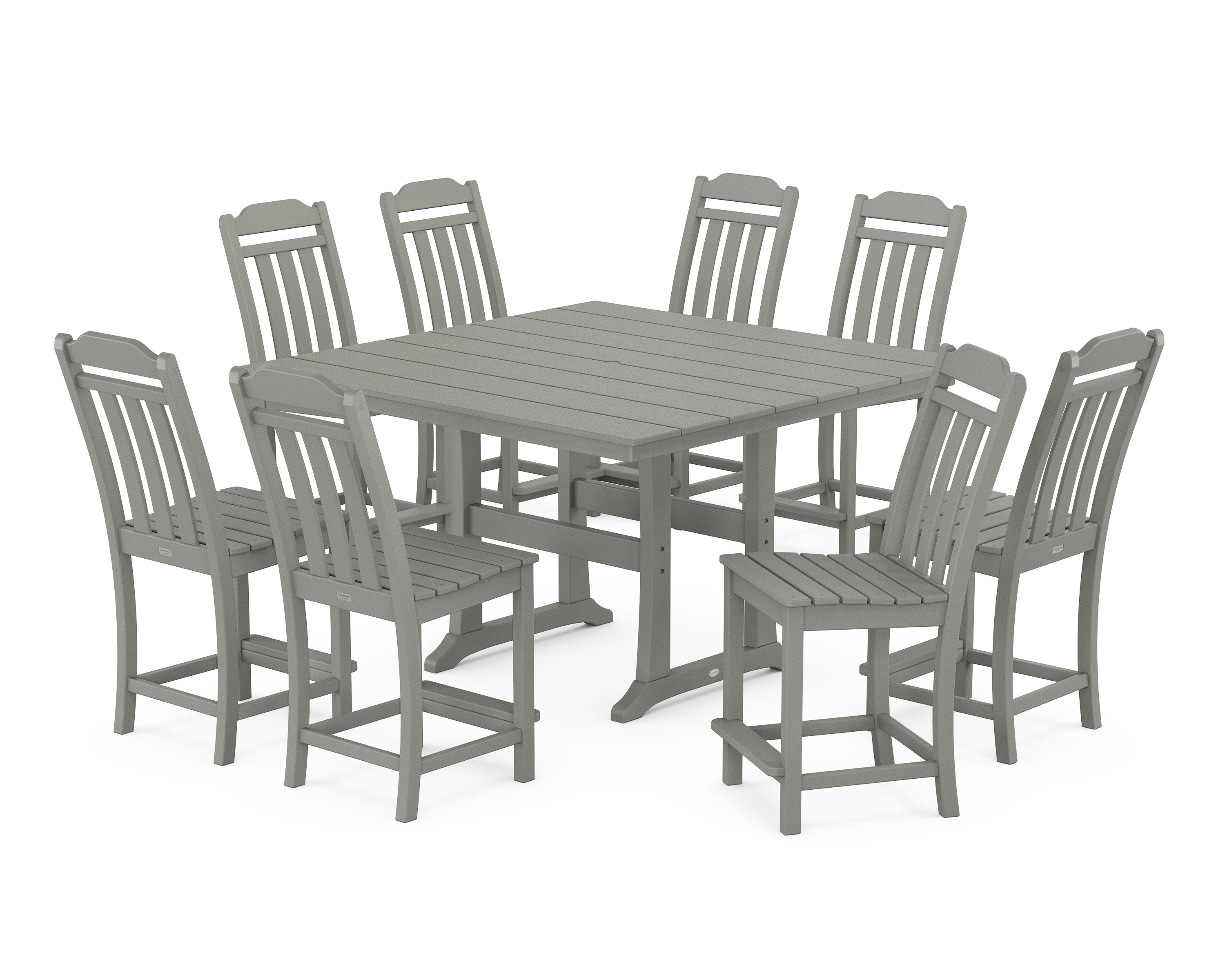 Cottage 9-Piece Square Farmhouse Side Chair Counter Set with Trestle Legs