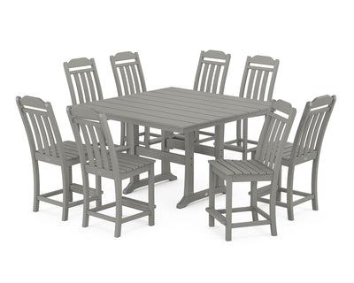 Cottage 9-Piece Square Farmhouse Side Chair Counter Set with Trestle Legs