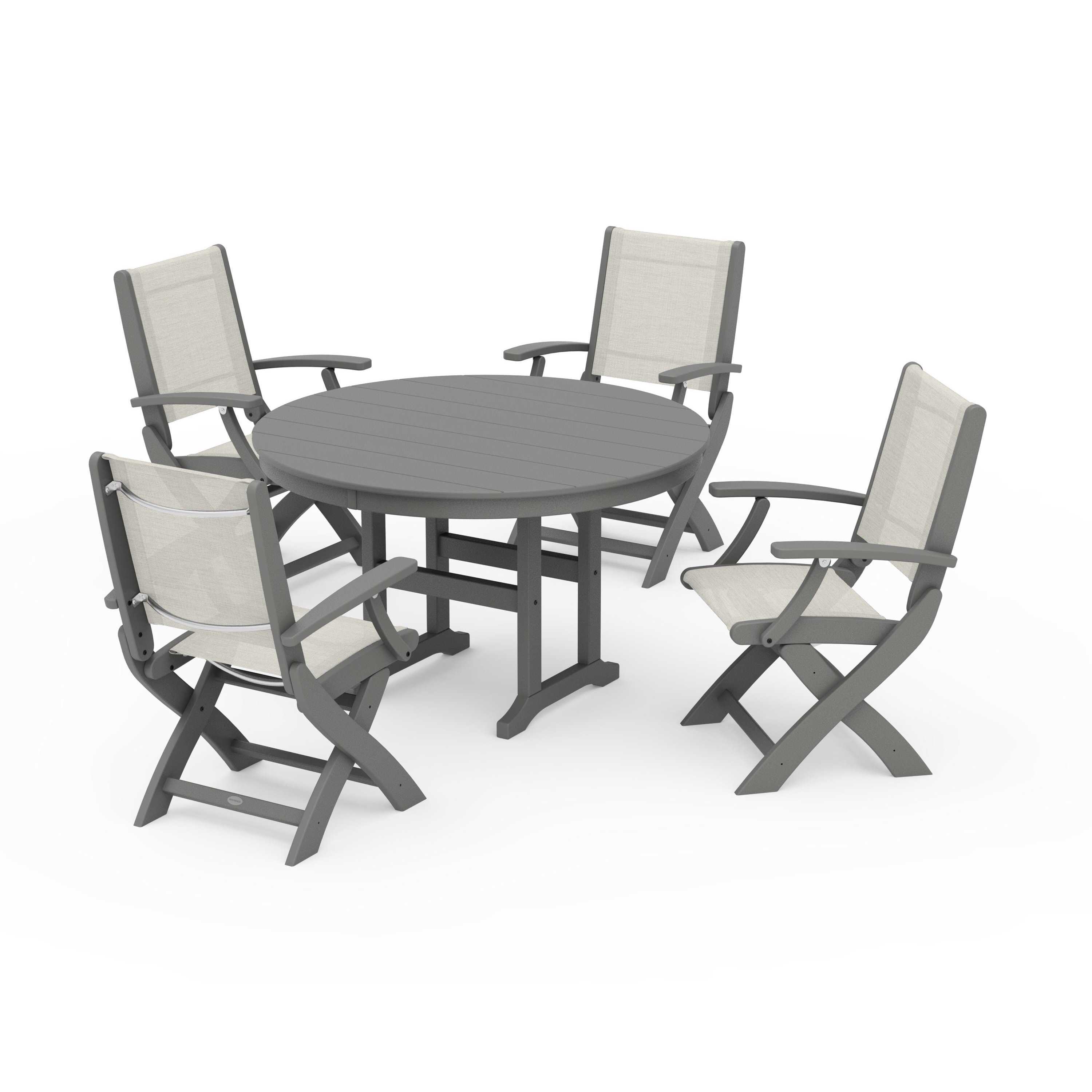 Coastal Folding Chair 5-Piece Round Dining Set