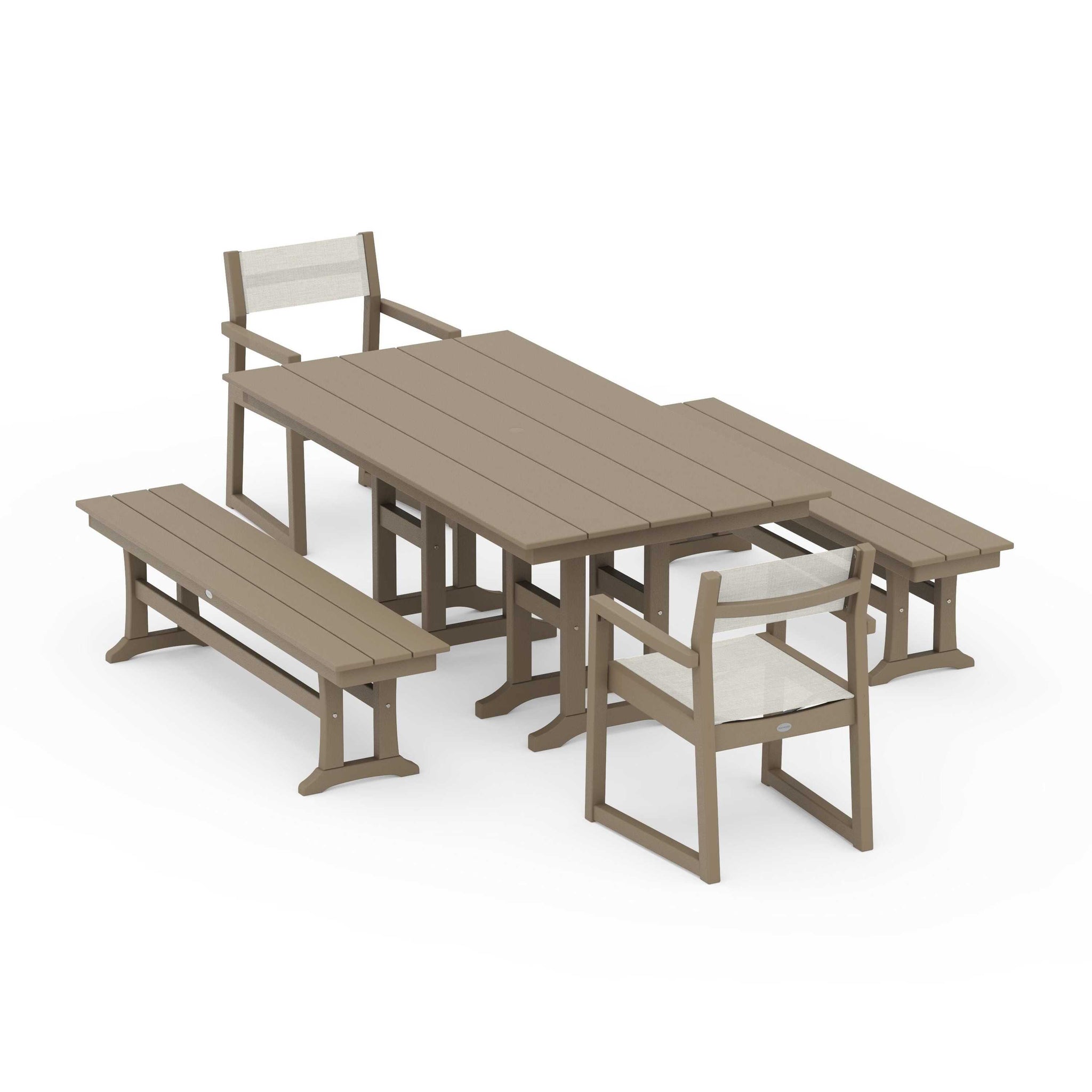 EDGE Sling Arm Chair 5-Piece Farmhouse Dining Set with Benches