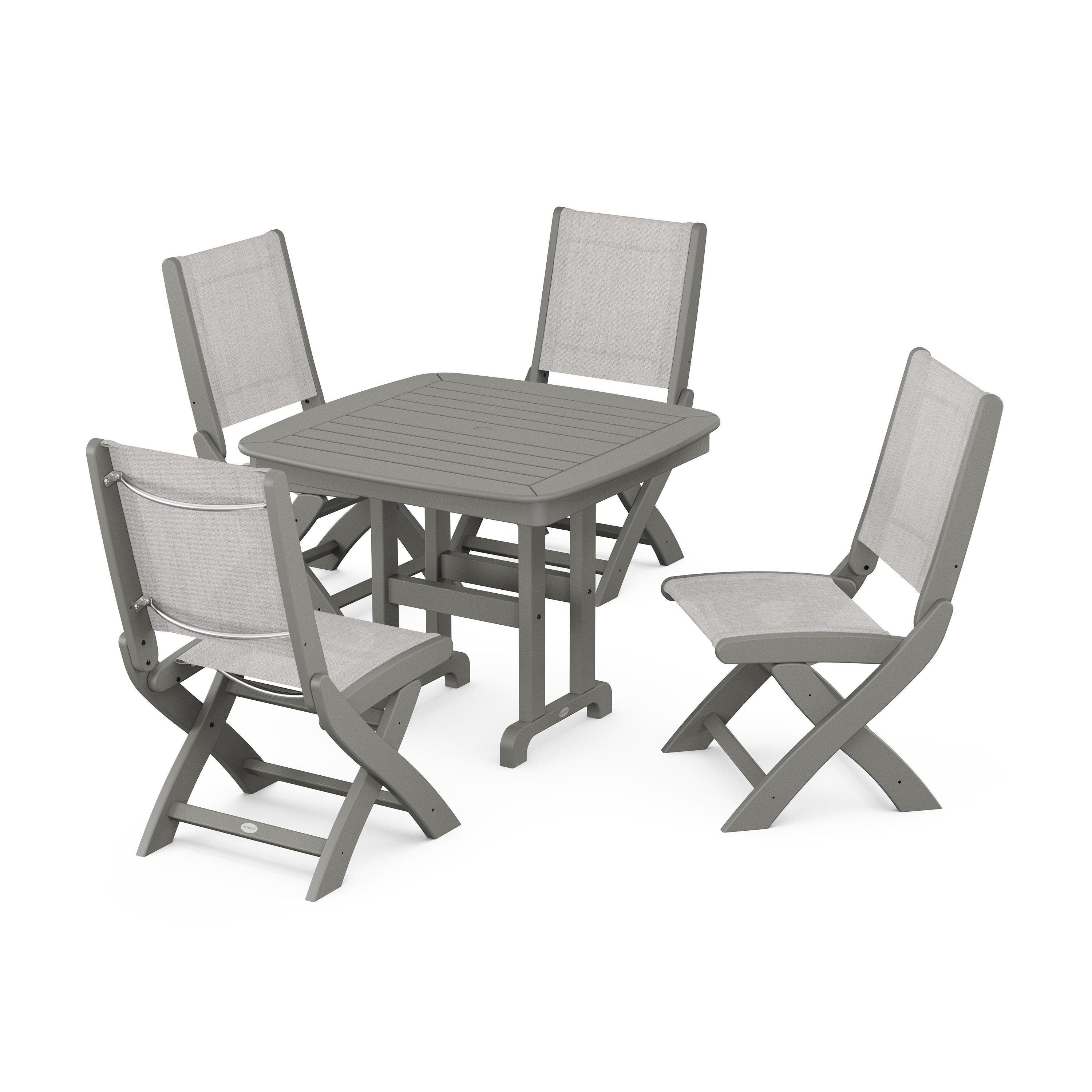 Coastal Folding Side Chair 5-Piece Dining Set