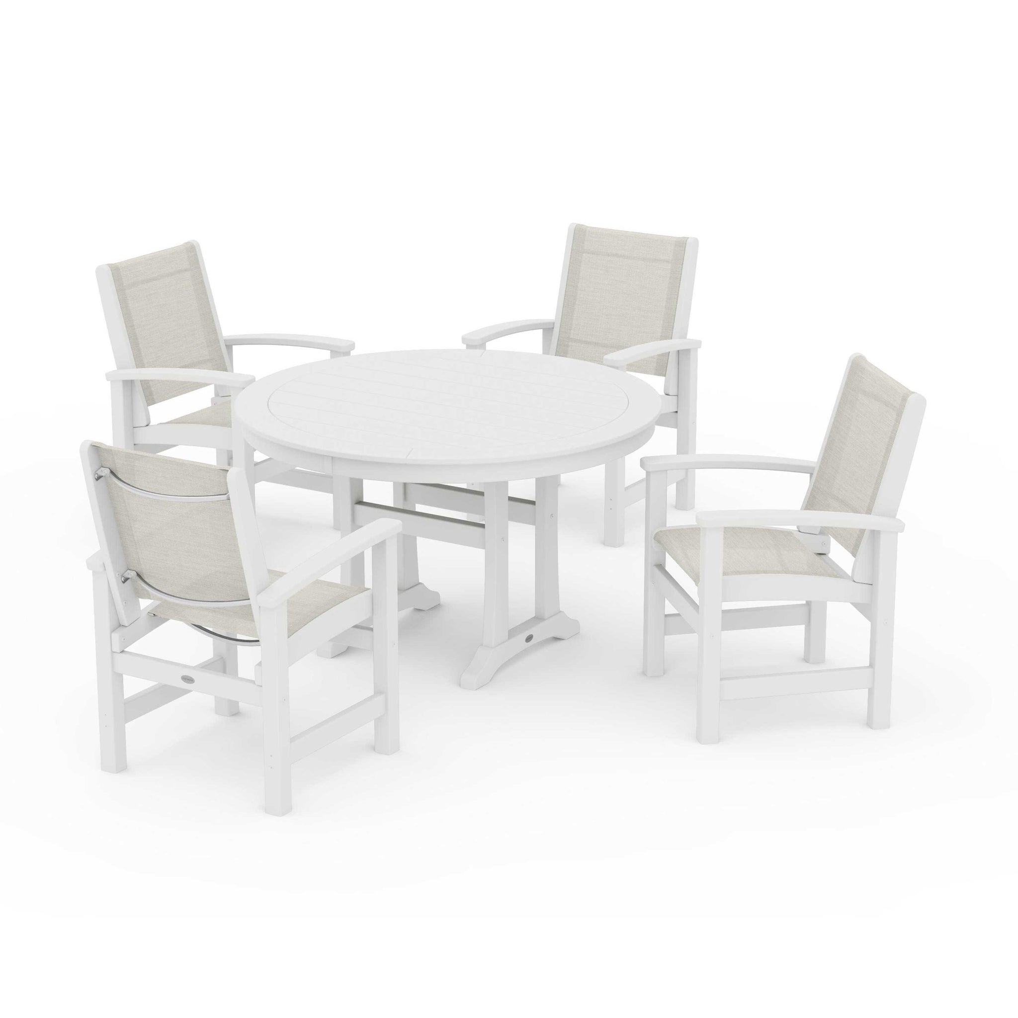 Coastal 5-Piece Round Dining Set with Trestle Legs