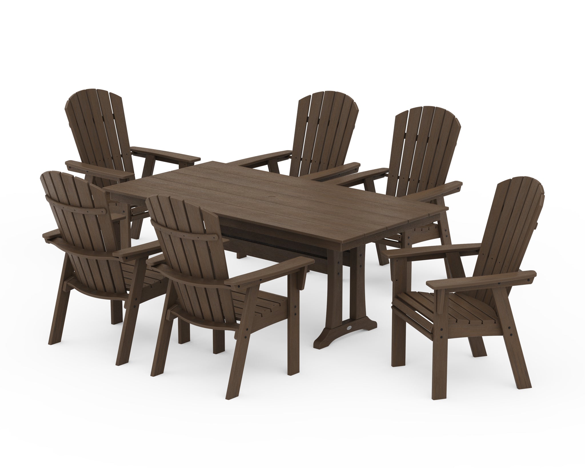 Nautical Curveback Adirondack 7-Piece Farmhouse Dining Set with Trestle Legs