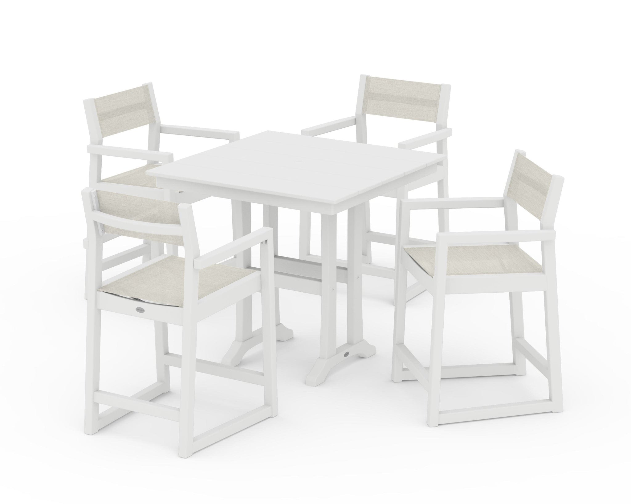 EDGE Sling Arm Chair 5-Piece Farmhouse Counter Set with Trestle Legs