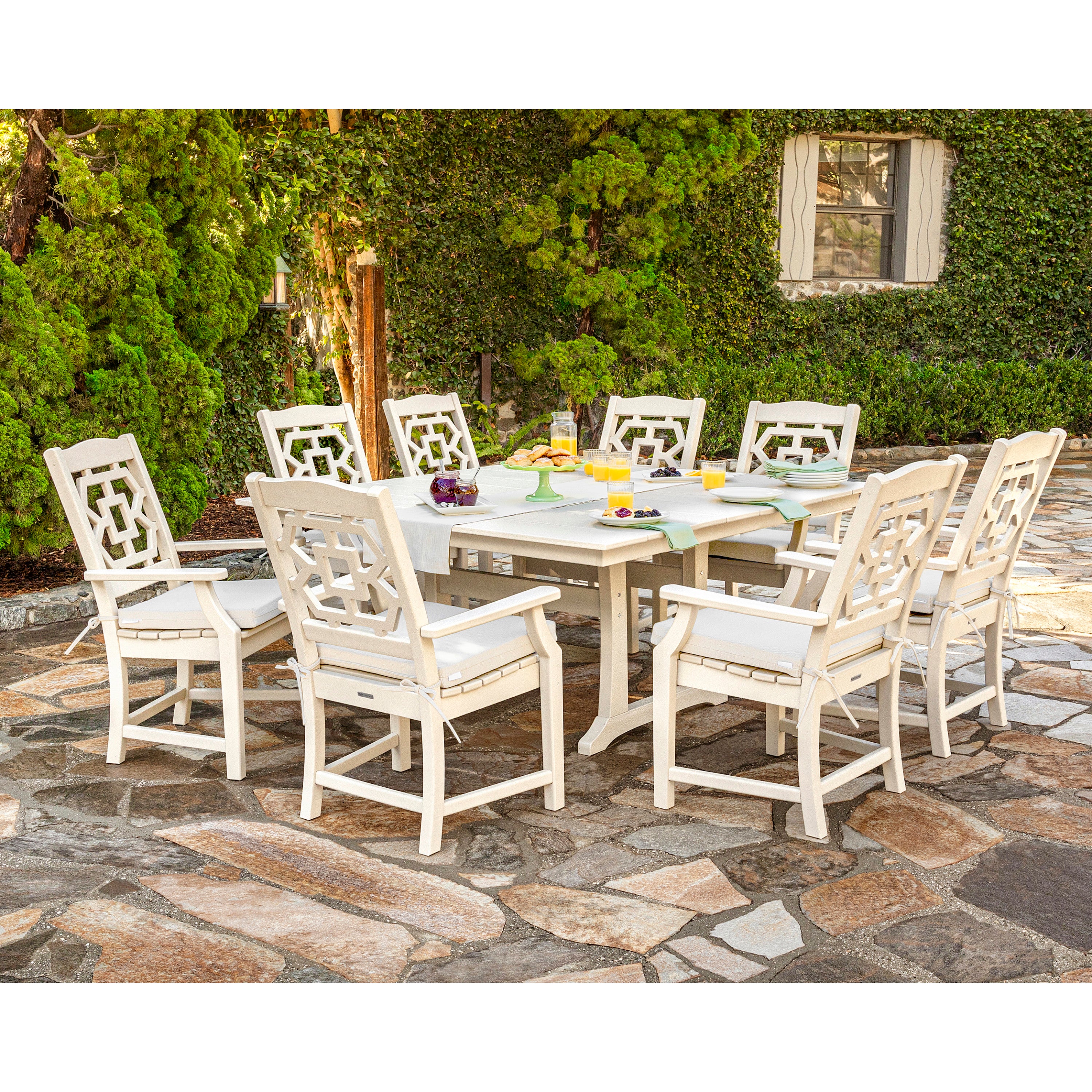 Chinoiserie 9-Piece Dining Set with Trestle Legs - Thumbnail 5