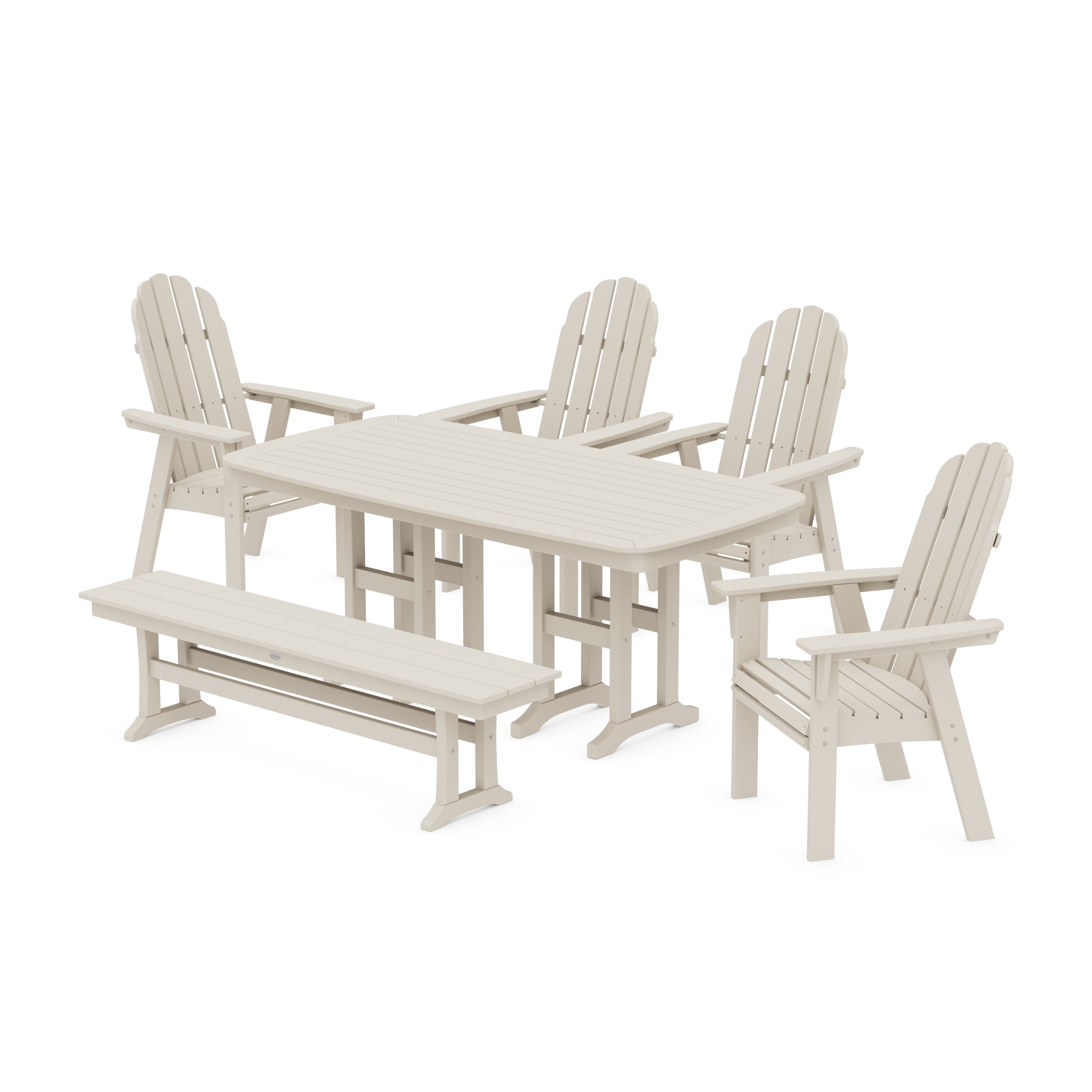 Vineyard Curveback Adirondack Chair 6-Piece Dining Set with Bench