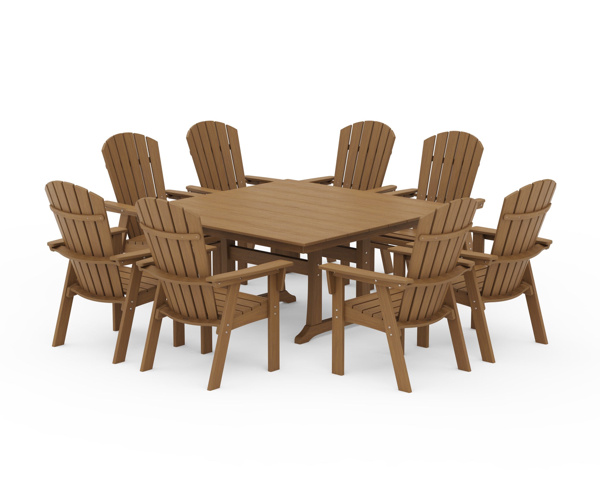 Nautical Curveback Adirondack 9-Piece Square Dining Set with Trestle Legs