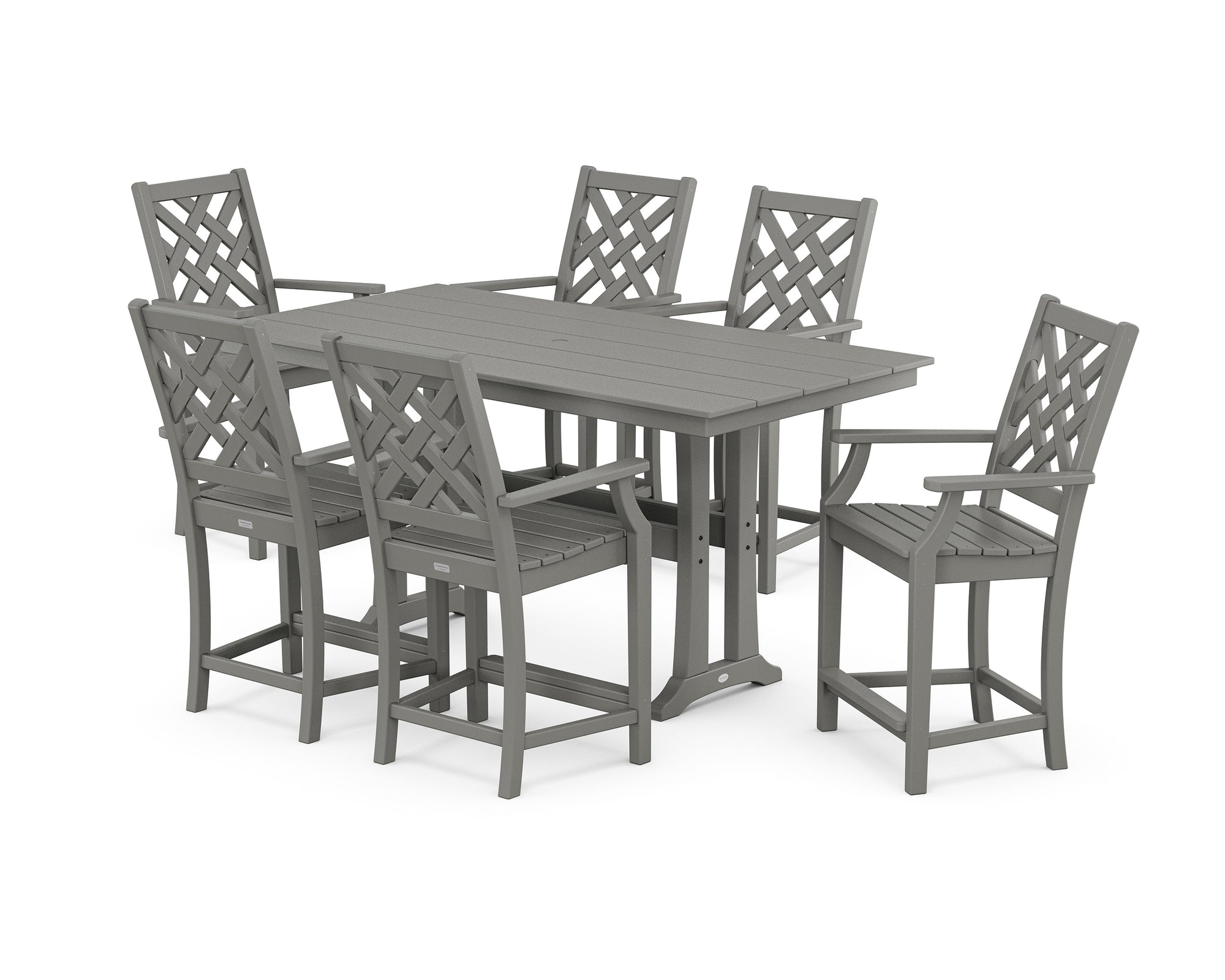Wovendale Arm Chair 7-Piece Farmhouse Counter Set with Trestle Legs