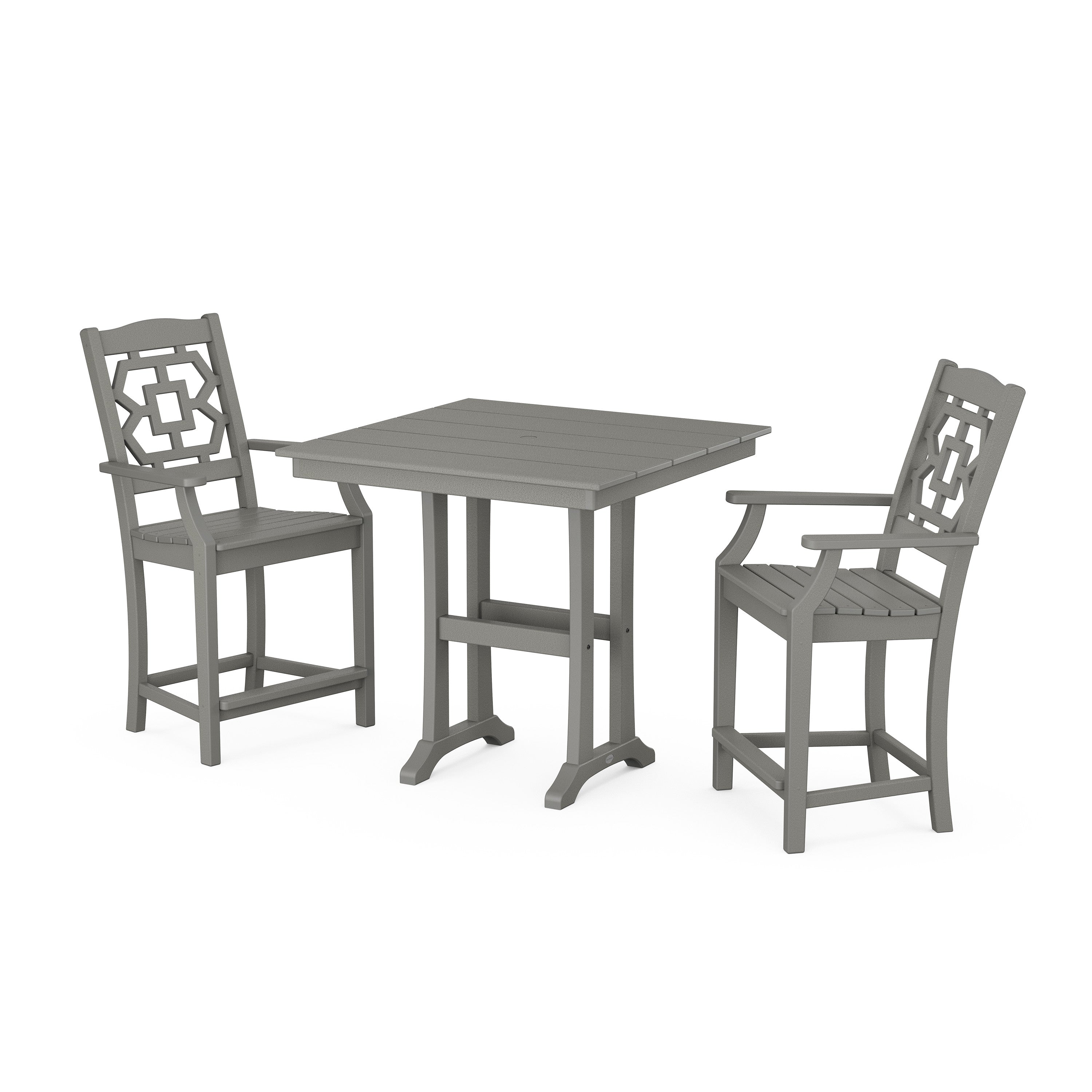 Chinoiserie 3-Piece Farmhouse Counter Set with Trestle Legs