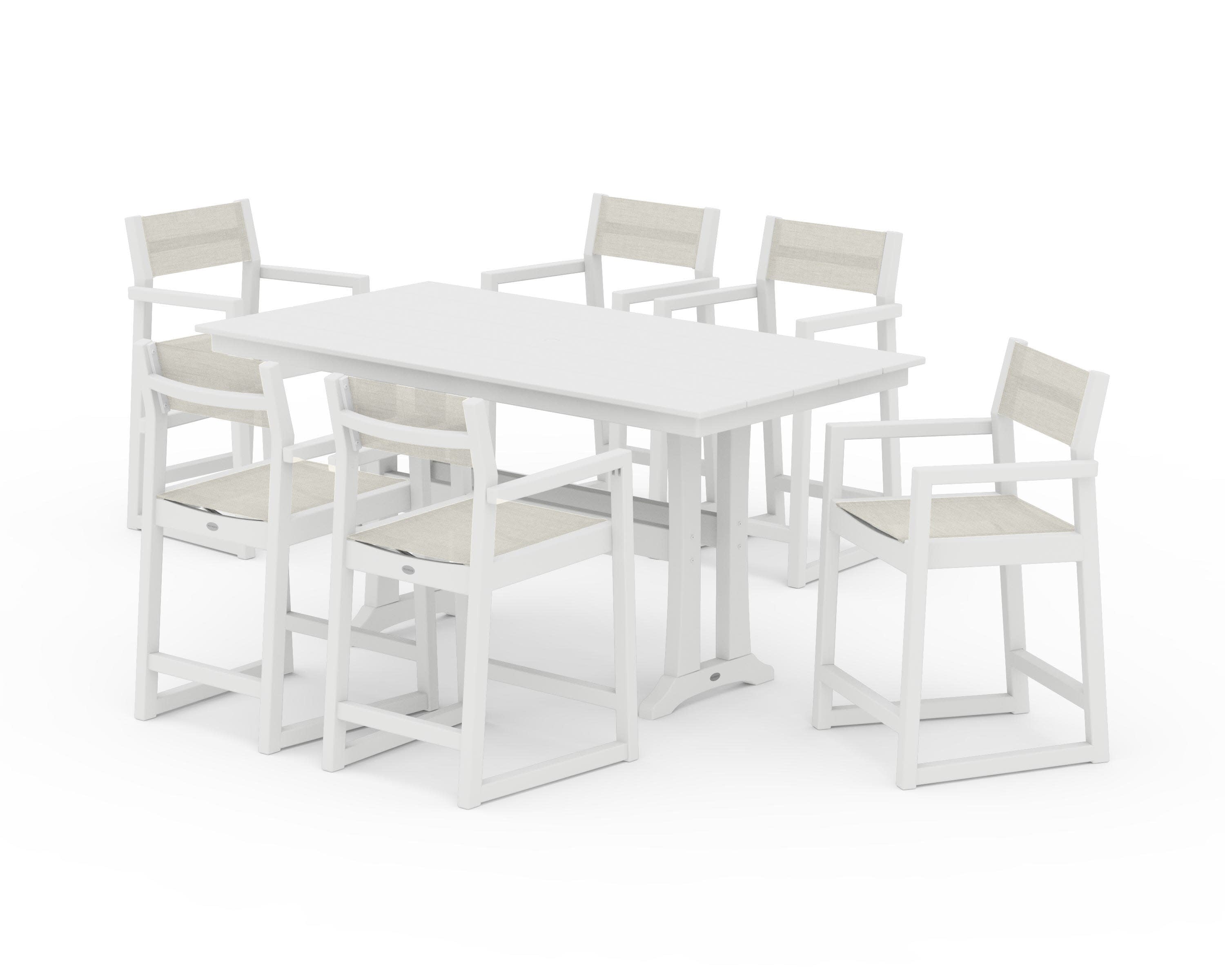 EDGE Sling Arm Chair 7-Piece Farmhouse Counter Set with Trestle Legs