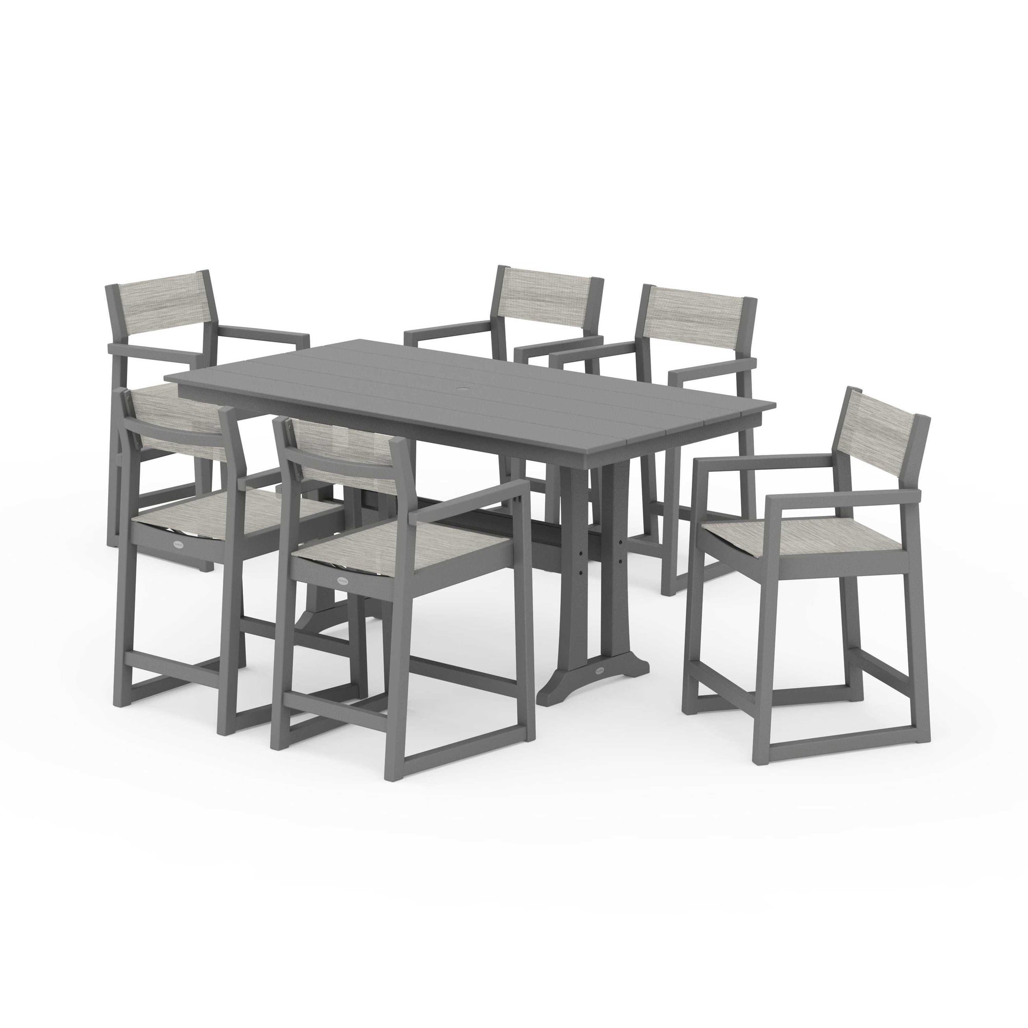 EDGE Sling Arm Chair 7-Piece Farmhouse Counter Set with Trestle Legs