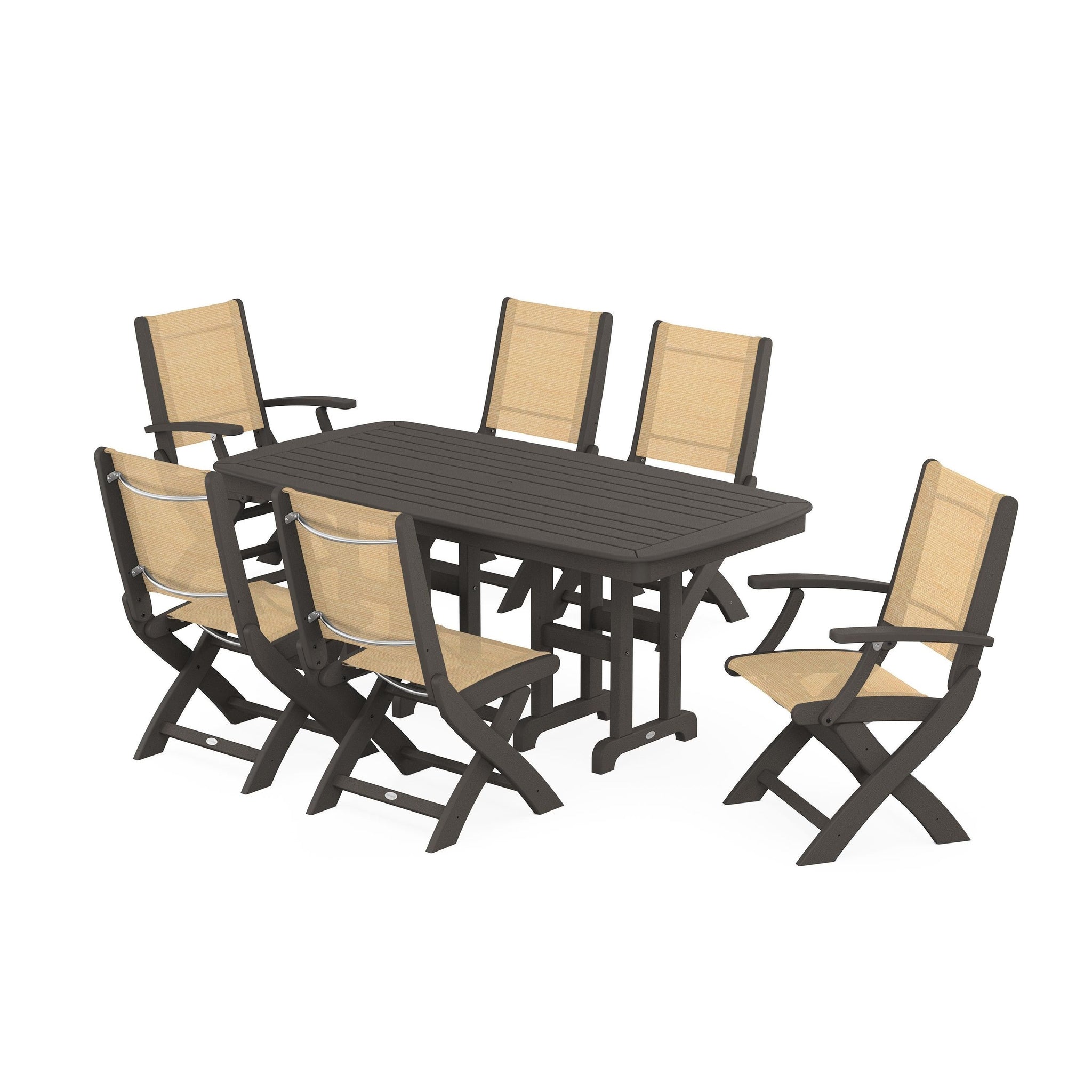 Coastal Folding Chair 7-Piece Dining Set