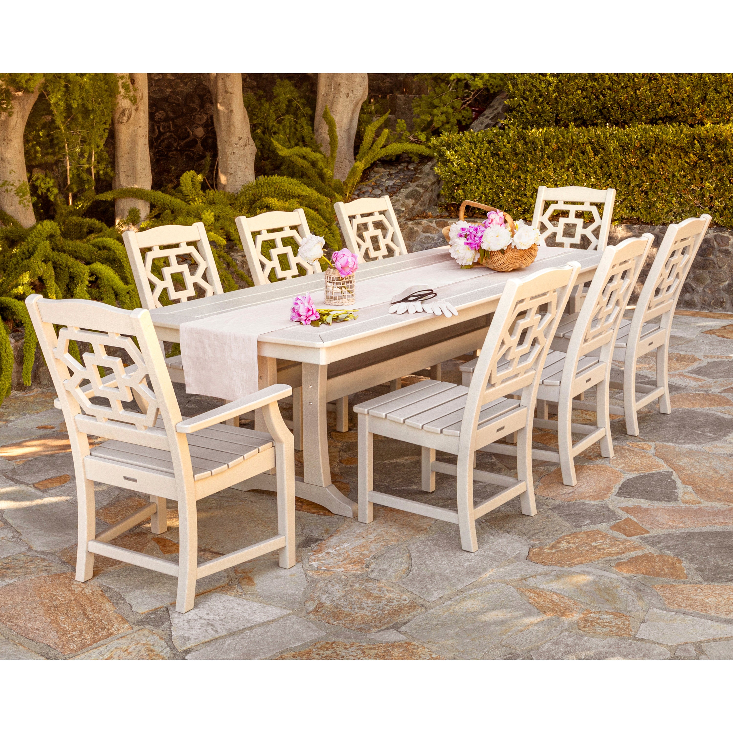 Chinoiserie 9-Piece Dining Set with Trestle Legs - Thumbnail 3