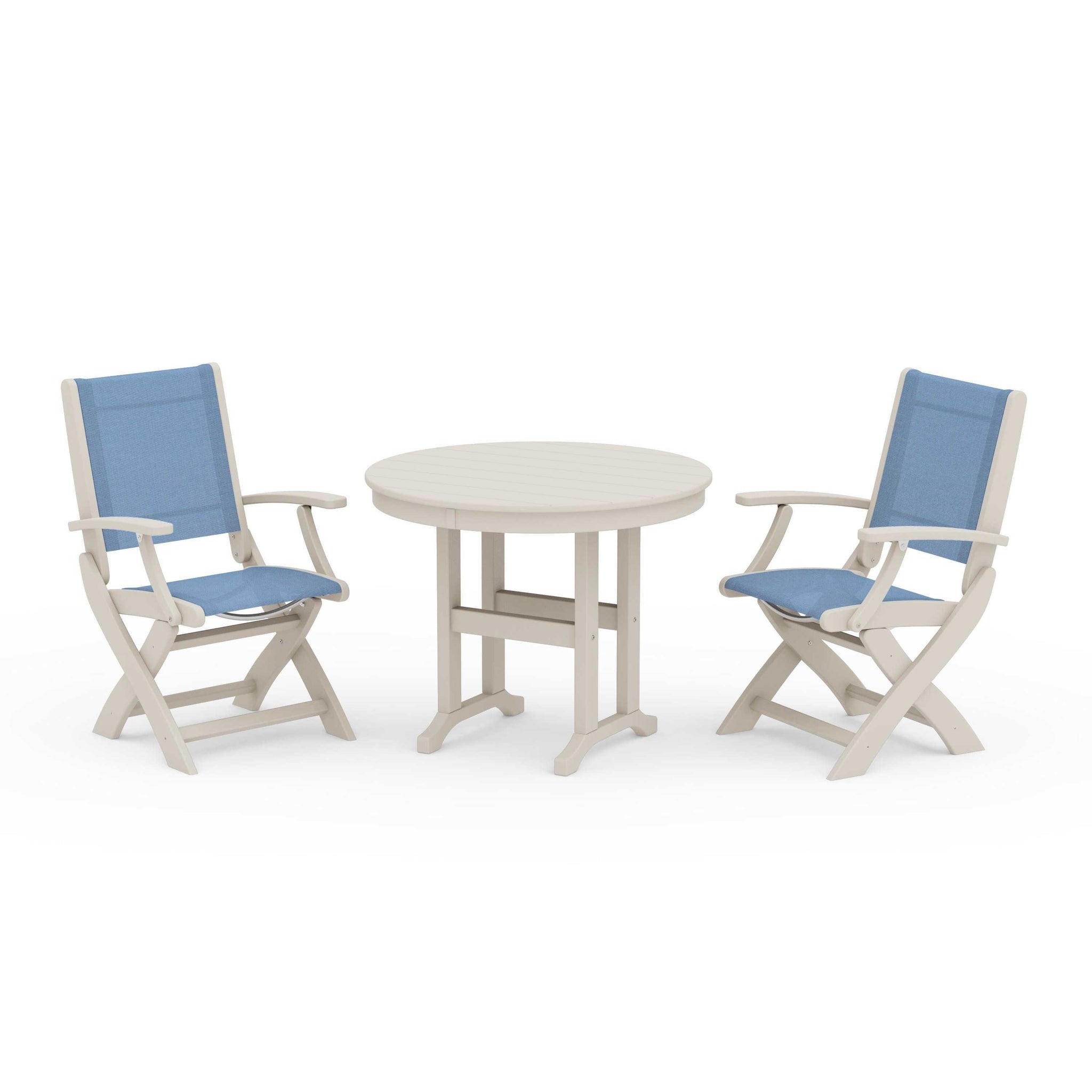 Coastal Folding Chair 3-Piece Round Dining Set