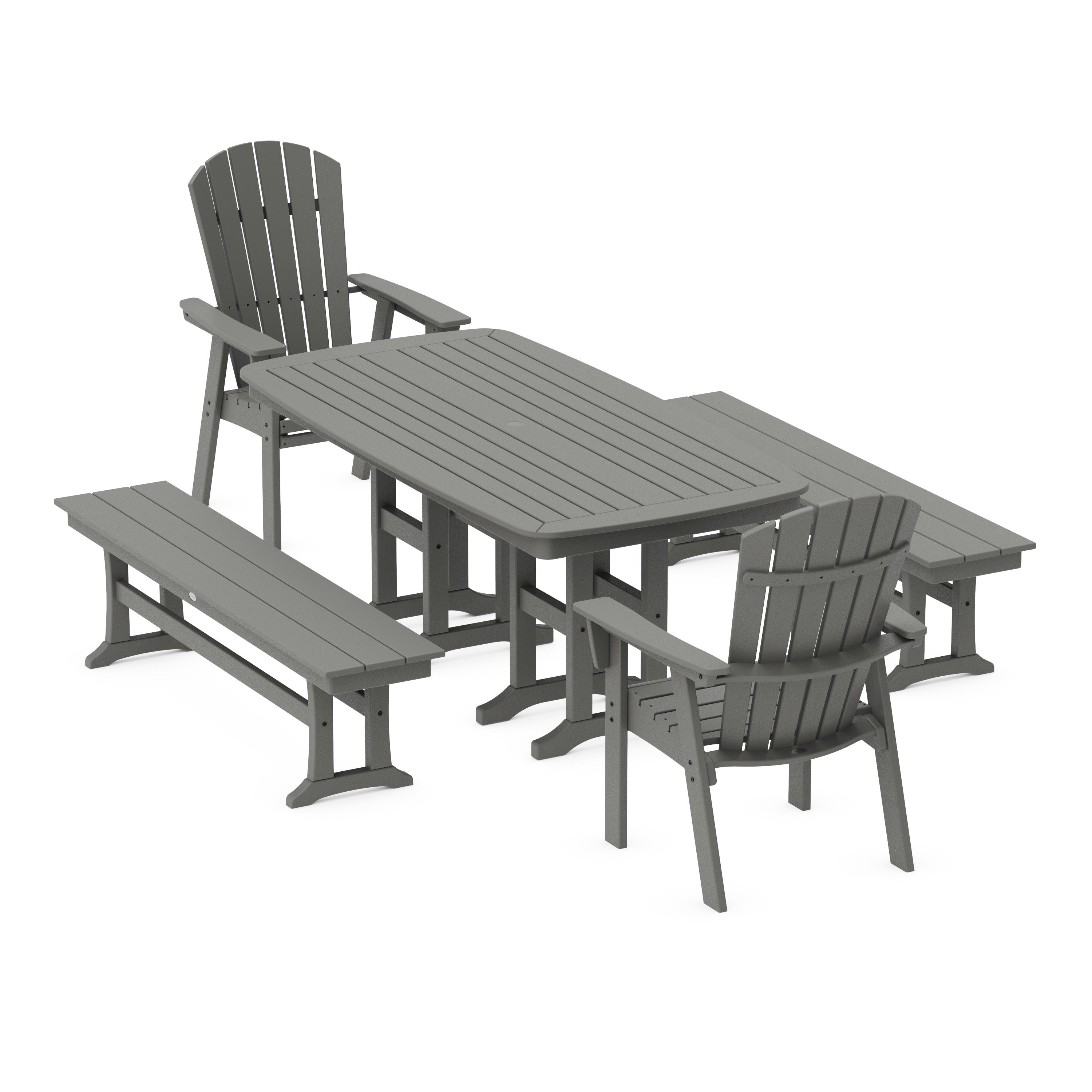Nautical Curveback Adirondack 6-Piece Farmhouse Dining Set with Bench
