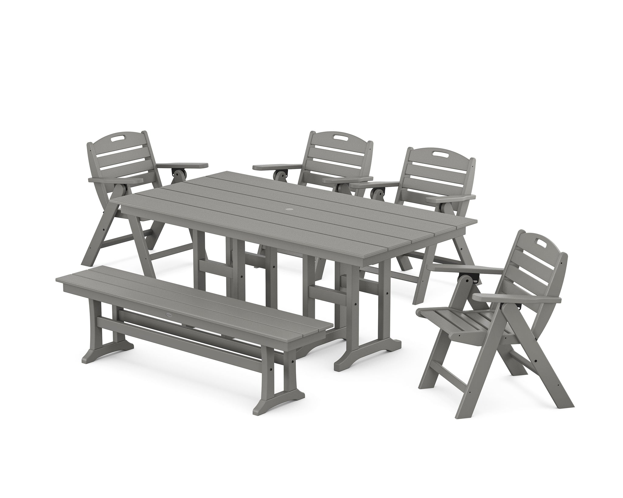 Nautical Lowback 6-Piece Farmhouse Dining Set with Bench