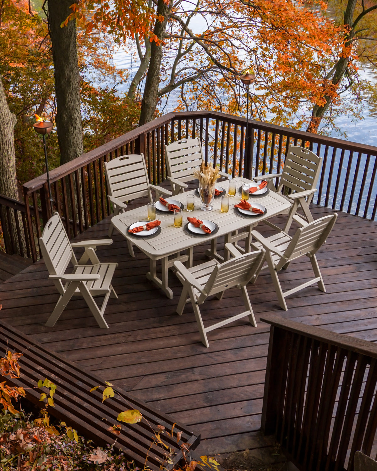 Nautical Folding Highback Chair 7-Piece Dining Set