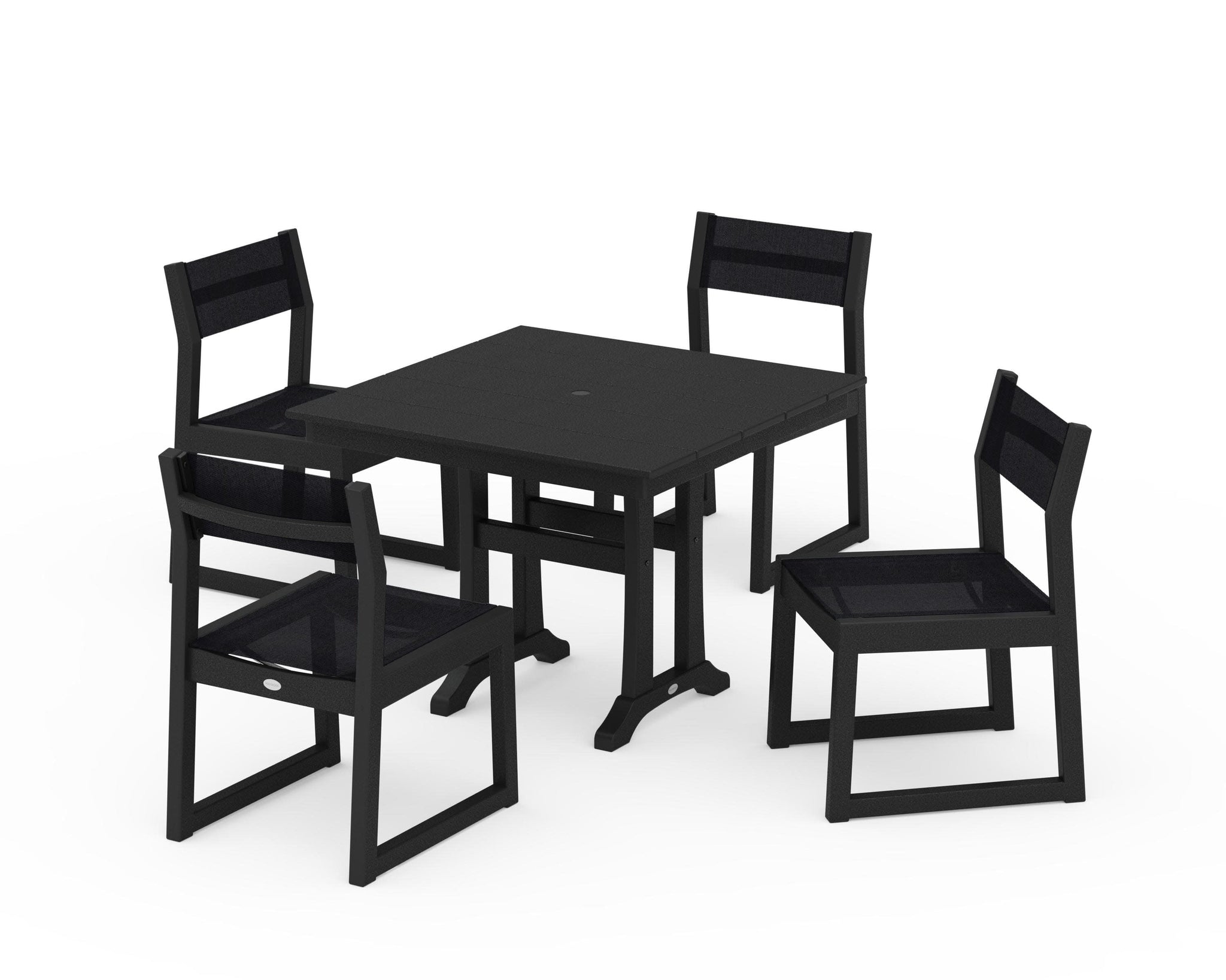 EDGE Sling 5-Piece Farmhouse Trestle Side Chair Dining Set