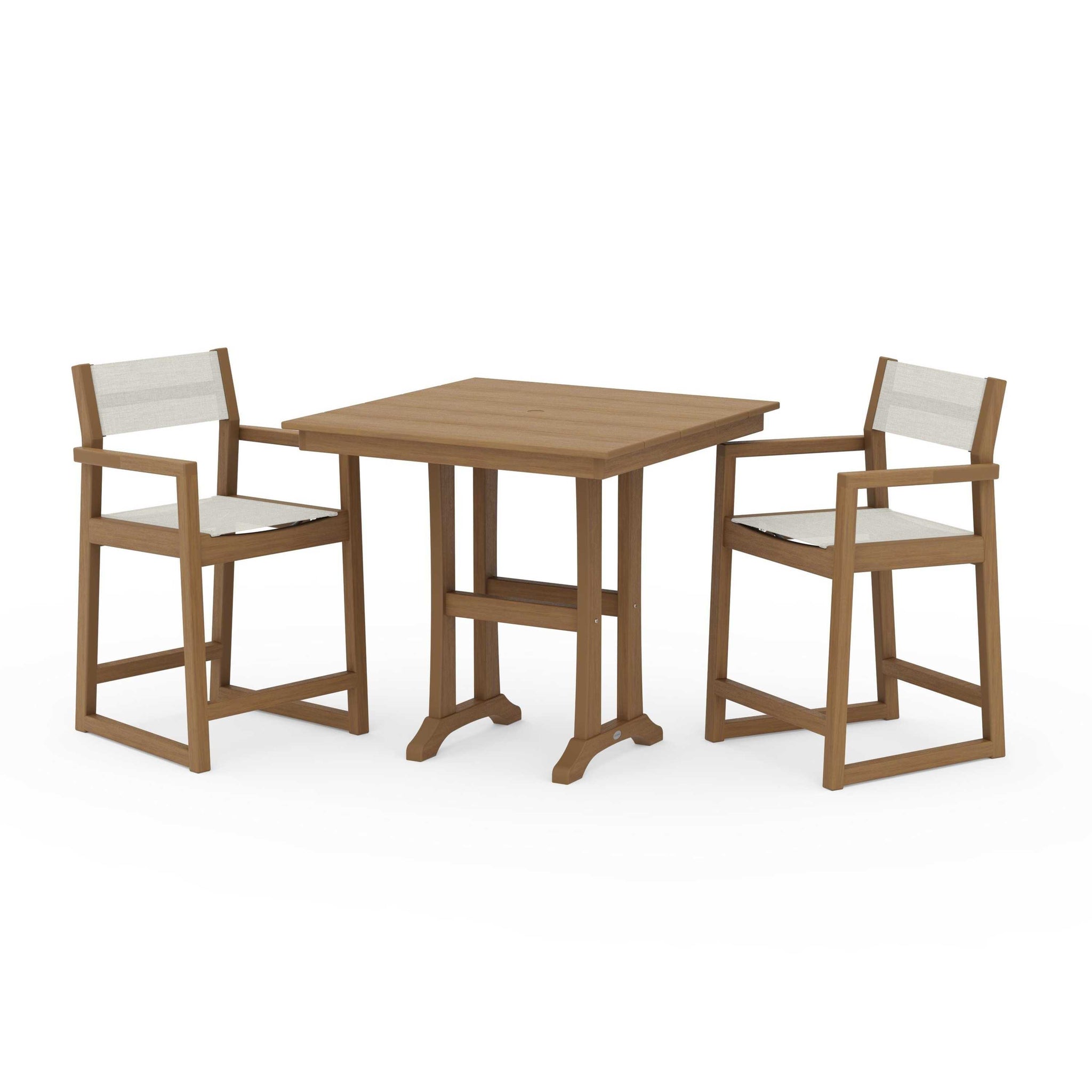 EDGE Sling Arm Chair 3-Piece Farmhouse Counter Set with Trestle Legs