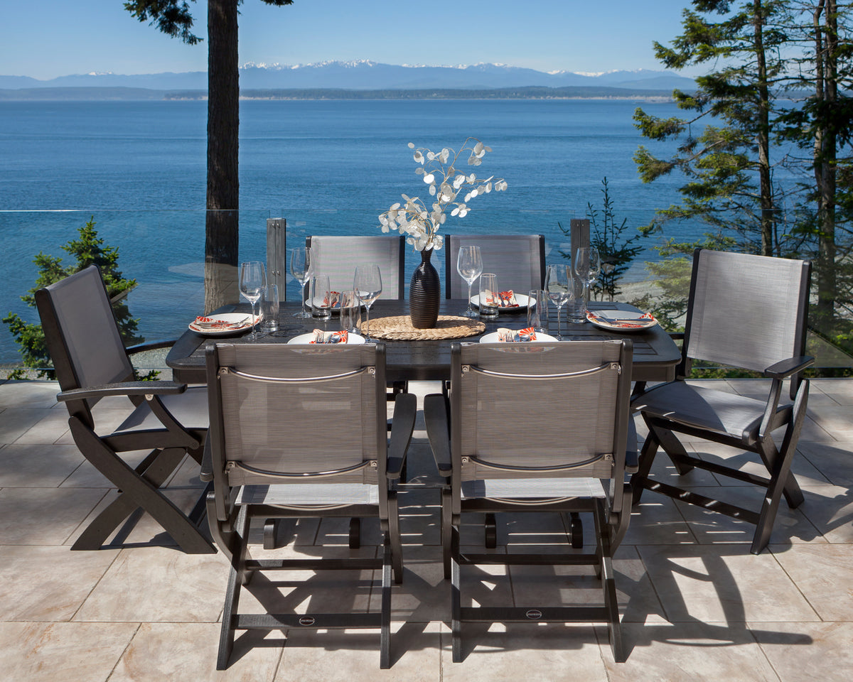 Coastal Folding Arm Chair 7-Piece Dining Set
