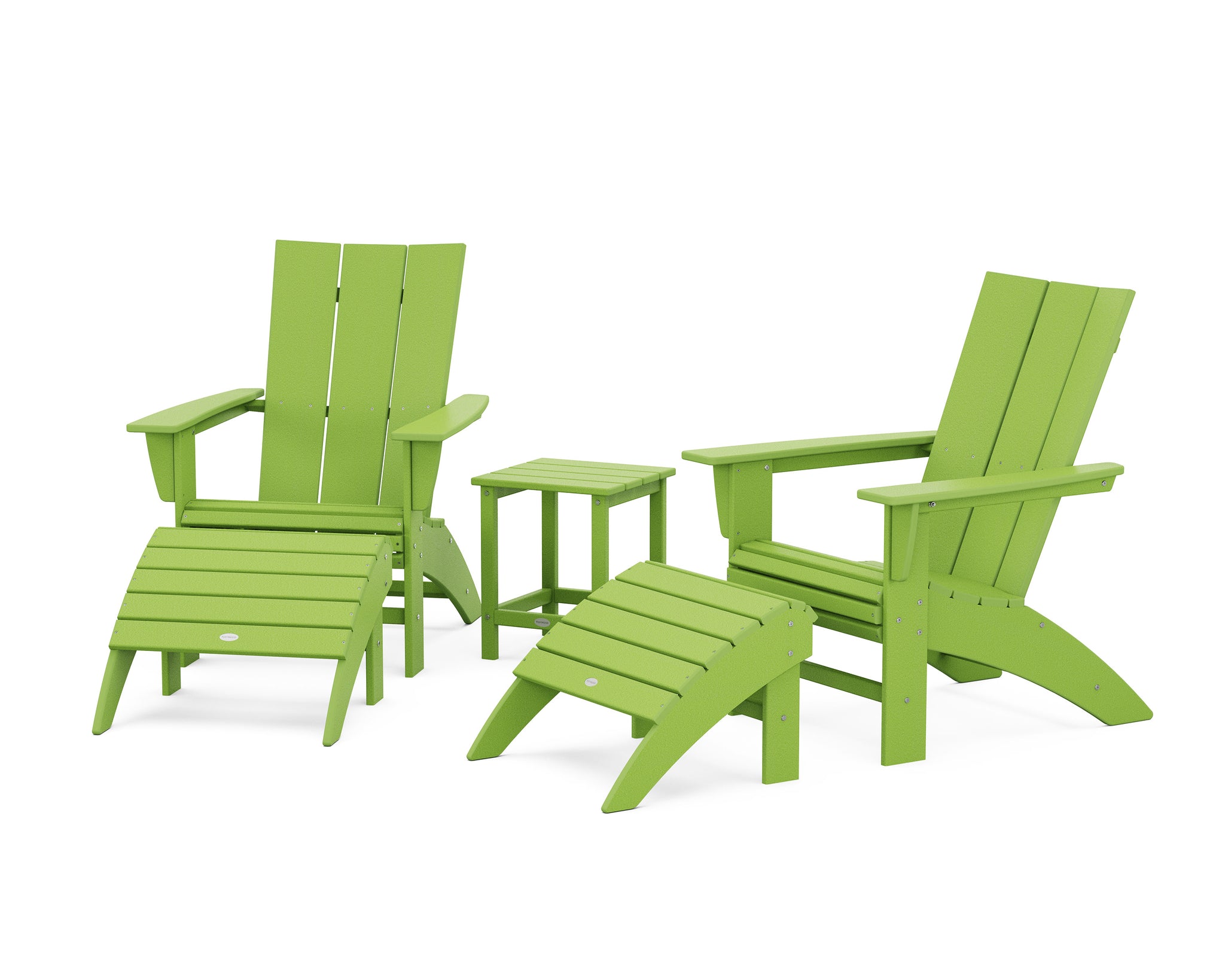 Modern Curveback Adirondack Chair 5-Piece Set with Ottomans and 18" Side Table